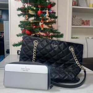 kate spade Black Tote with Quilted Design and Chain Strap